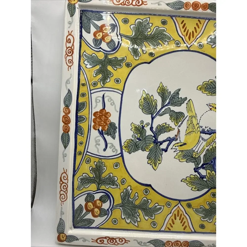 Rare Vintage Tiffany & Co. Hand Painted French Faience 12” Square Tray *